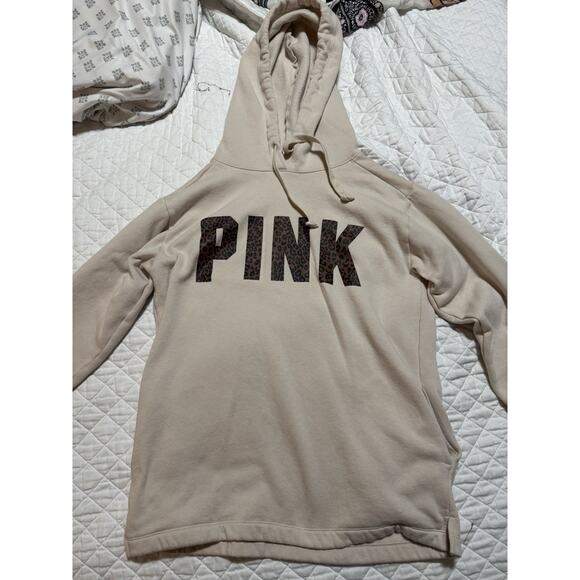 NWT Victoria's Secret PINK Leopard Campus Pullover Hoodie Vanilla Bean S - Picture 1 of 7